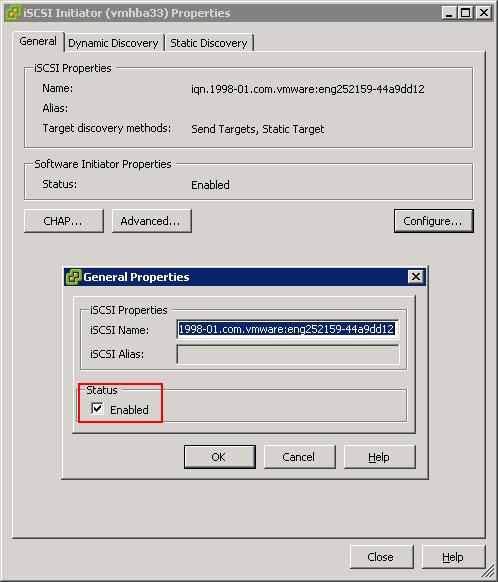 Celerra storage Provisioning for ESX Hosts Figure 13 ESX - Software iscsi Initiator Properties dialog box 4.