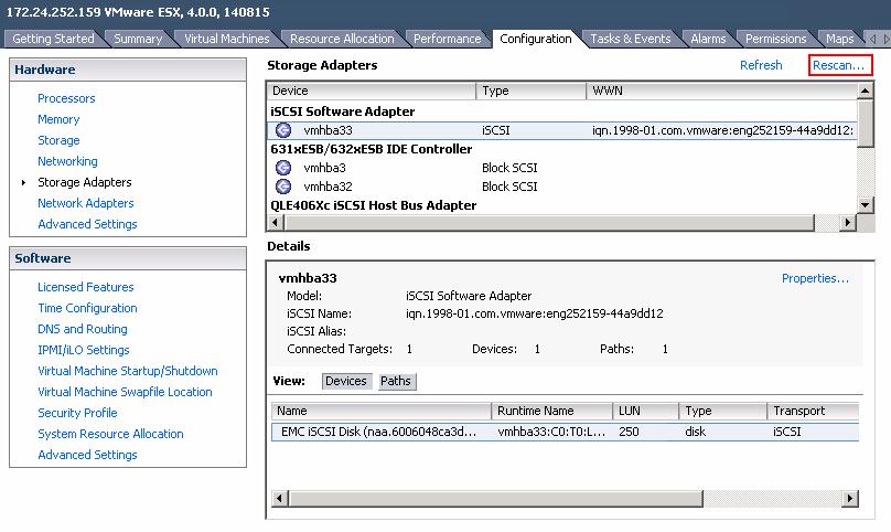 Celerra storage Provisioning for ESX Hosts masked to the IQN of the ESX host iscsi software initiator.