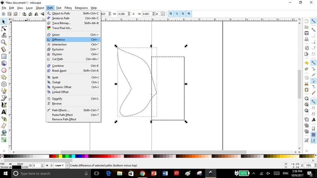 To begin, use the Bezier Tool to create a shape like the one to the right. 2. Next, use the Edit Paths by Nodes tool to manipulate the straight lines into curved lines.