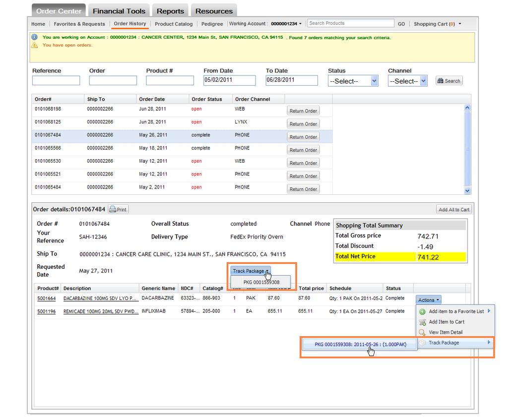 Tracking Orders To track shipments, navigate to the Order History menu Identify the order you would like to track To