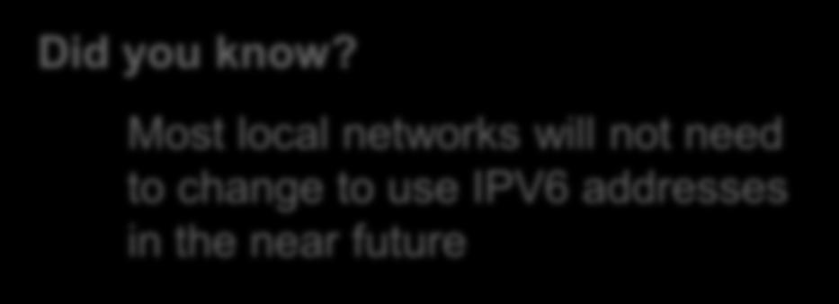 What is IPV6 Internet Protocol version 6 Newest version of the IP address specification Addresses future issue where we would run out of IPV4 addresses Uses 128 bit addressing This allows for