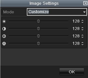 Customize mode to set the image parameters like