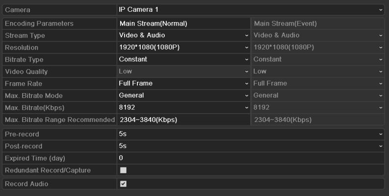 Figure 5. 33 Encoding Record 2) Select Camera you want to configure in the drop-down list.