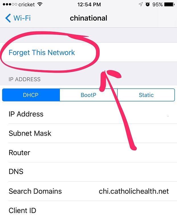 4. If Forget this Network is an option, select it.