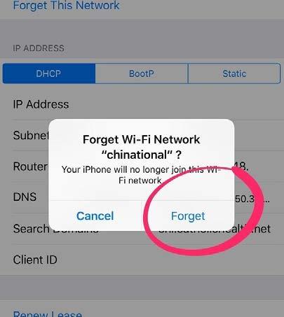 After selecting Forget this Network, choose Forget to clear