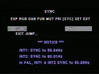 SYNC (SYC) INT1 INT2 Select INTERNAL if camera uses DC power, or if L/L is not required.