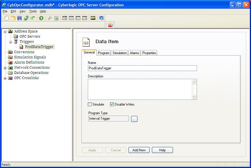 The Interval Trigger program, with the parameters you selected, will be applied to the data item.