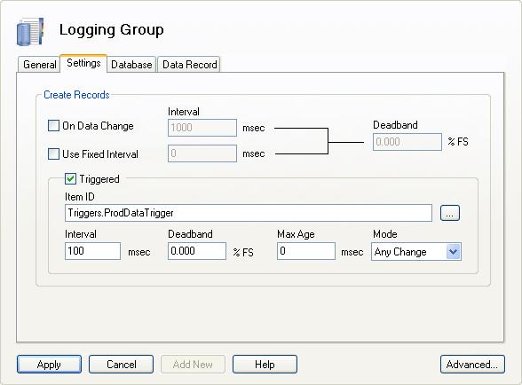 2. In the logging group s editing window, select the General tab. 3. Enter Quick Start Group in the Name field. 4. Under Database Logging, select Enable.