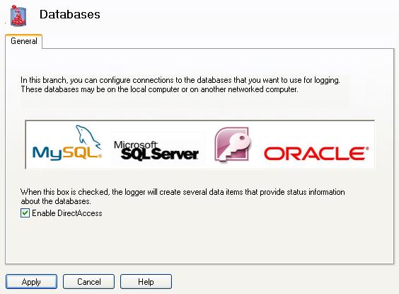 General Tab Enable DirectAccess When Enable DirectAccess is checked, the logger will create several status items related to the databases.