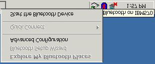 (19) To stop Bluetooth: in the Windows system tray, right-click the Bluetooth icon and select "Stop Bluetooth Device". The Bluetooth icon is blue in color with a red insert when Bluetooth is stopped.