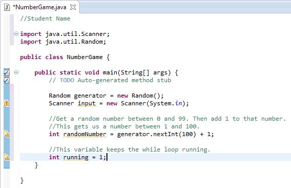 RANDOM NUMBER GAME PROJECT (CONTINUED) - Add a variable to keep the while loop running.