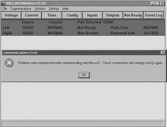 Matlink compares the factory-set items already present in the CONFIGURE menu of the Micro-AT control with the factory-set items of the configuration file that you ve just sent.