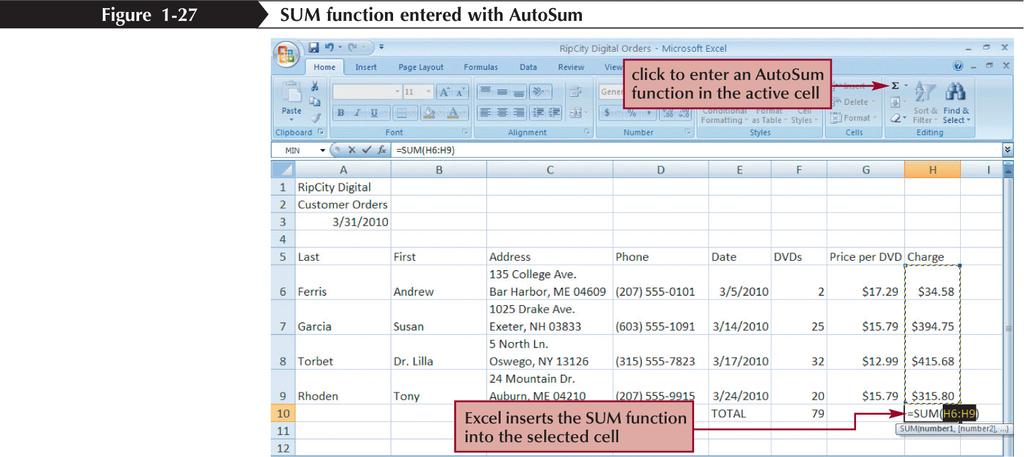 Entering Functions with AutoSum New