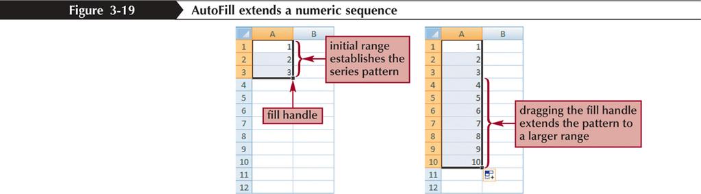 Filling a Series AutoFill can also be used to create a series of numbers,