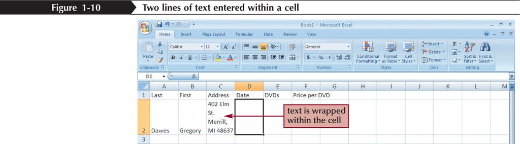 Entering Multiple Lines of Text Within a Cell Click the cell in which you want to enter the text Type the first line of text For each additional line of text,