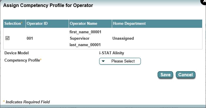 2. Click the Competency Tracker secondary tab. 3. Select the operators that you want to assign profiles to. 4. In the toolbar, click. The Assign Competency Profile for Operator dialog box opens.