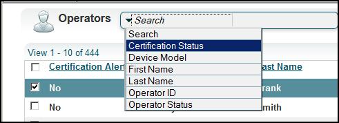 The Certificate tab in the Details pane displays the operator's current certification status for each device. 2.