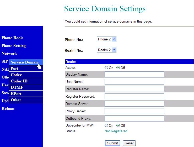 Port Settings 8.75. You can setup the SIP and RTP port number in this page.