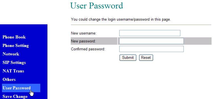User Password 8.89. You may change the login name and password in this page. Save Changes 8.90.