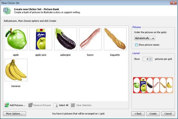 Clicker Sets Click Add Pictures to launch a Picture Browser.