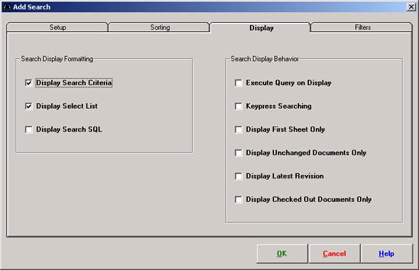 The Display tab of the Add Search dialog box Introduction The 'Display' tab controls how the searches display.