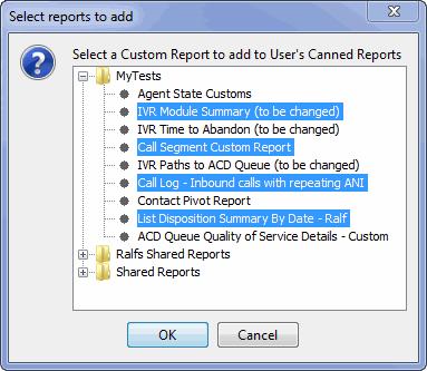User Accounts Communicating With Users Adding Canned Reports Follow these steps to add a canned report to a user. You can select from the list of custom reports. 1 Click Add.