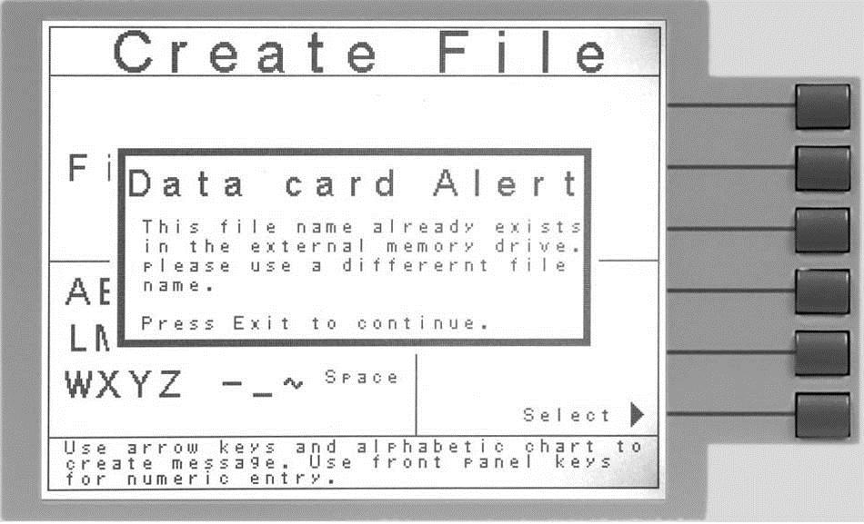 The above message occurs when the user tries to transfer results from the Data Storage Card without the USB Flash memory drive connected.