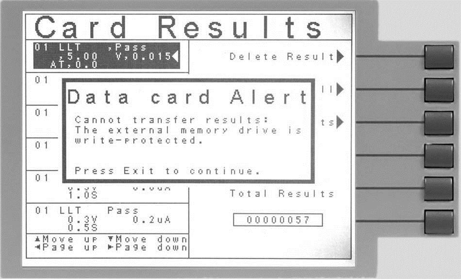 When the total results on the Data Storage Card exceed 100,000, the Data Storage Card will cease saving results.