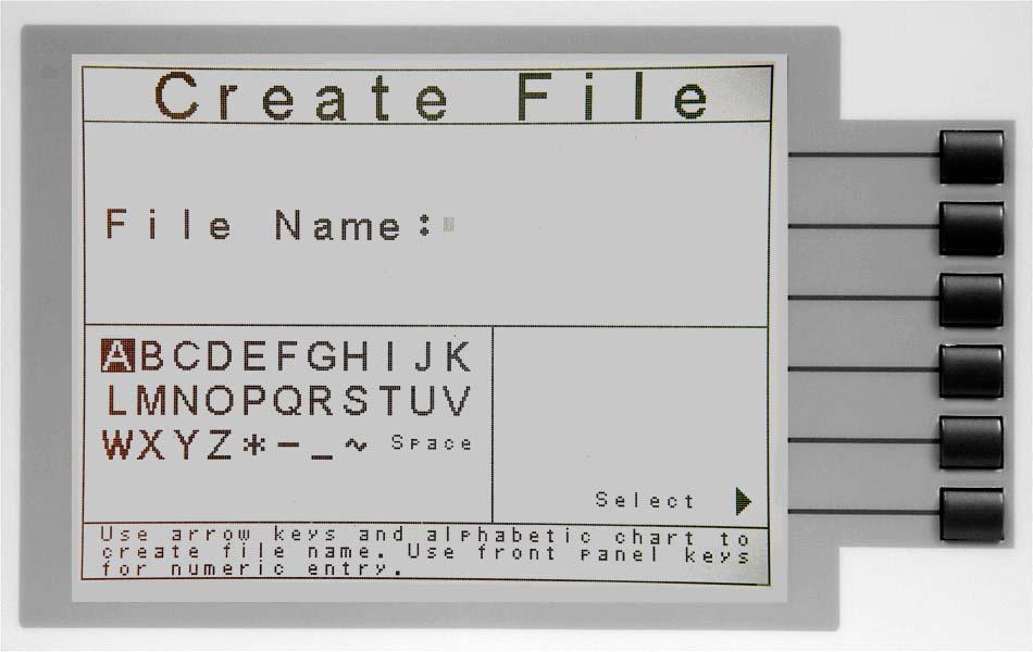 New File From the File Setup screen, press the New File soft key. The Create File screen will now be displayed. For a detailed description of creating a new file, refer to the section 4.5.