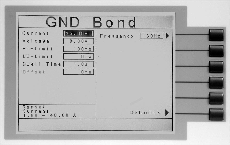 The Ground Bond Parameter Setting screen will now be displayed.