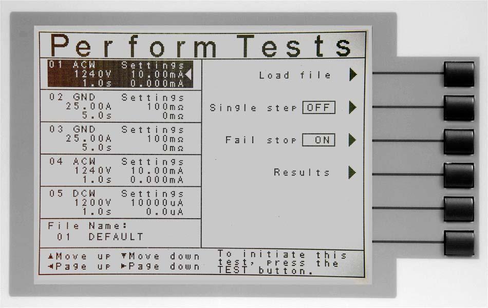 appear as follows: The Perform Tests screen is the main operational screen of instrument. From this screen individual steps are monitored while the test is being performed.