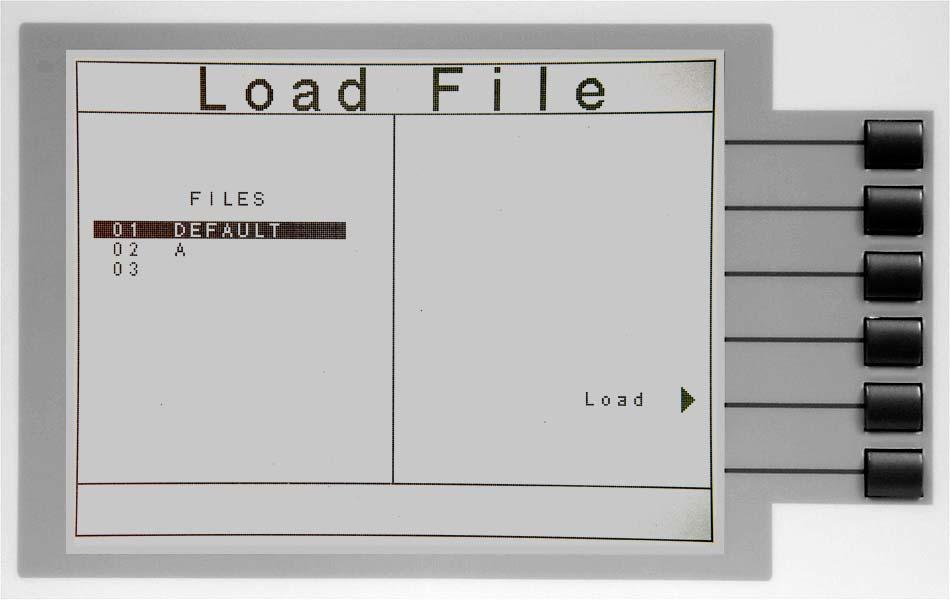 This screen may also be used to debug test files with the use of the single step and fail stop functions. 5.2.1. Load File From the Perform Tests screen, press the Load File soft key.