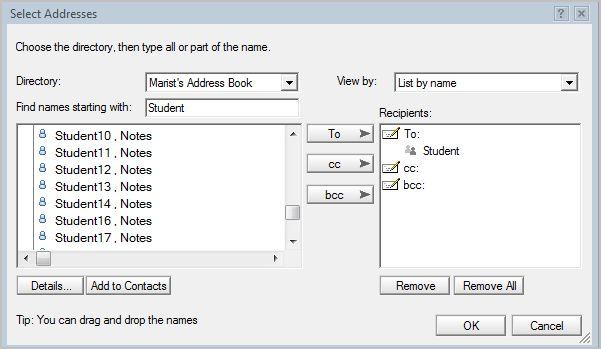 Options 2 and 3 can also be used to select contacts to be assigned to the CC (Carbon Copy) and BCC (Blind Carbon Copy) address fields.