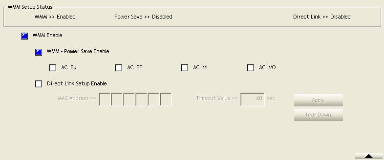 4.2.6.4 Example to Configure TO Enable WMM-Power Save 1. Click "WMM-Power Save Enable". 2.