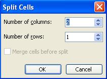 SPLITTING CELLS Splitting cells is the opposite of merging cells. A single cell can be broken into a multiple cells or a group of cells. To split cells: 1. Highlight the cell or cells to split. 2.