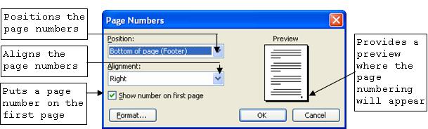 PAGE NUMBERING Numbered pages are easier to reference and read. Page numbering can start in any section and at any number specified. To insert page numbers: 1.