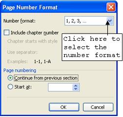 Figure 4 Page Numbers Dialog Box NOTE: The Position: and/or Alignment: of text can be manipulated, as well as the position of a page number on the first page (e.g. the title page). 3.