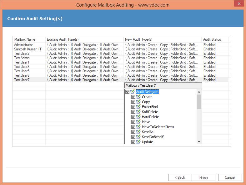 13. Click the same entry in the "New Audit Type(s)" cell to view the newly selected auditing types.