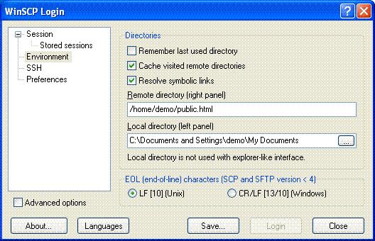Step 2 : Now click Directories under Environment in the left panel as shown above.remote directory is the directory of the server erp.com as shown in below. Type directory path into the box.