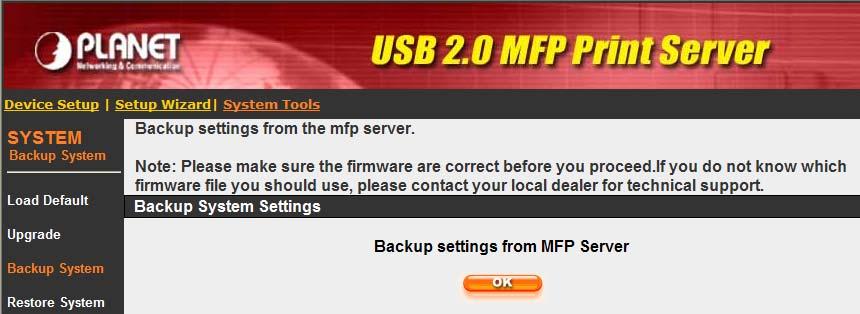 7.5.2 Upgrade You can upgrade new firmware to the MFP Server in this page.