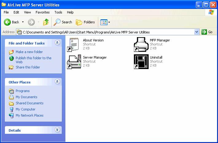 4.3 MFP Server Utilities After the installation is completed, there will be three utilities and a text file in the MFP Server s Program folder.