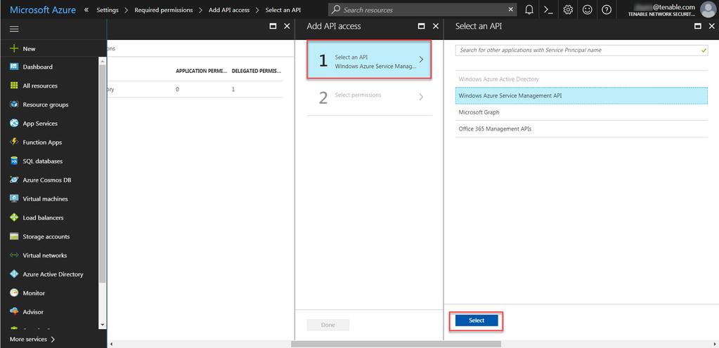 Highlight Windows Azure Service Management API and click Select (highlighted