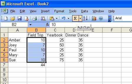 Excel Overview (cont d) To automatically sum a column or row of numbers, highlight the column or row and click on the AutoSum icon on the toolbar (Figure 27).