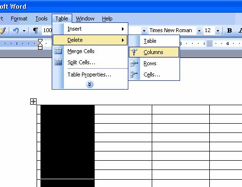 Tables (cont d) Figure 8 Deleting Columns and Rows To insert a column or