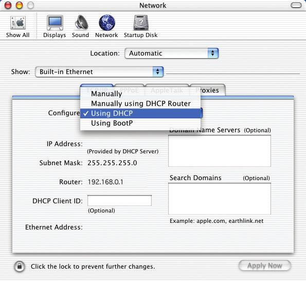 Select Using DHCP in the Configure pull-down menu.