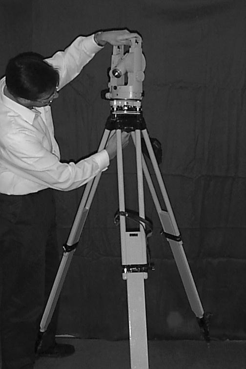 Hold Theodolite by handle Attach to