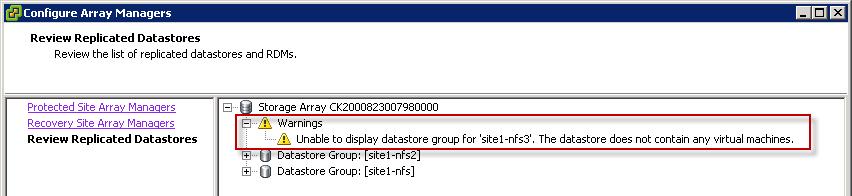 13. Click Next to display the list of replicated datastore groups.