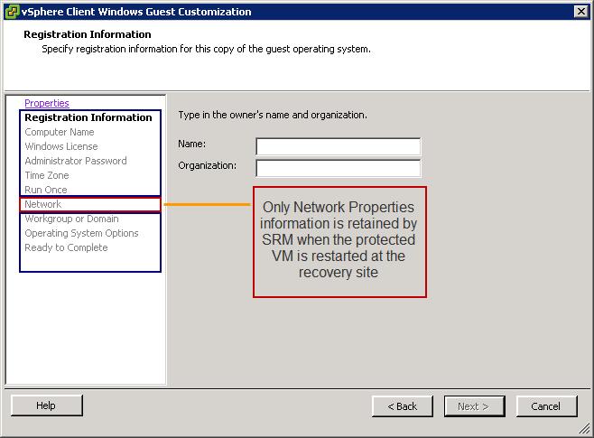 Follow Customization Specification Wizard through the steps until the Network page.
