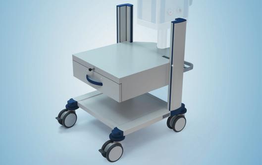 The dock-on trolley can be docked to the TruPort Supply Unit and fixated there. Length vertical profile 620 mm (24.4") Shelf space (W x D) 530 x 480 mm (20.9" x 18.9") Incl. 1 drawer Incl.