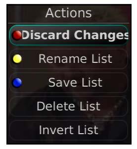 Favorite List Actions To view the available Actions associated with each Favorites List, press the Green button on the remote control. The Actions list displays on the right side of the screen.